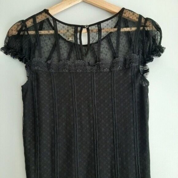FREE PEOPLE Cap Sleeve Blouse Lace & Mesh Sz S - Picture 7 of 11